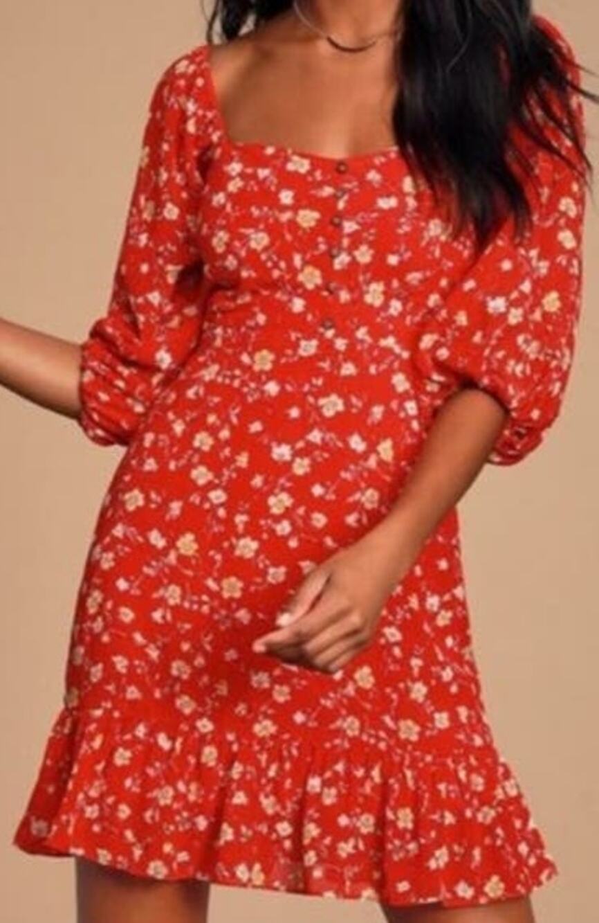 Lulus Exclusive Trixiebelle Red Floral Romantic Dress Size Small